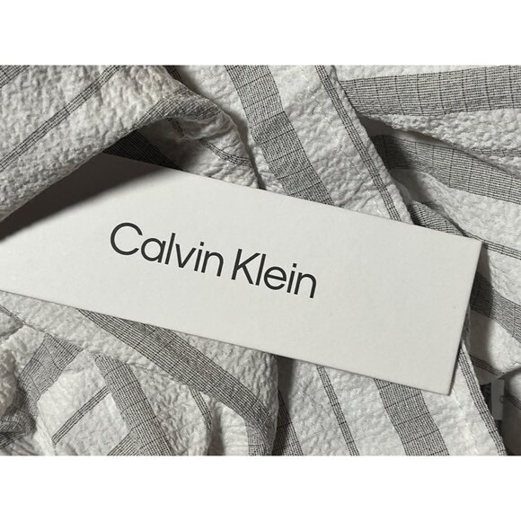 Calvin Klein Womens Striped Midi Faux Wrap Dress Size 2 White Gray Stripes - Picture 10 of 10